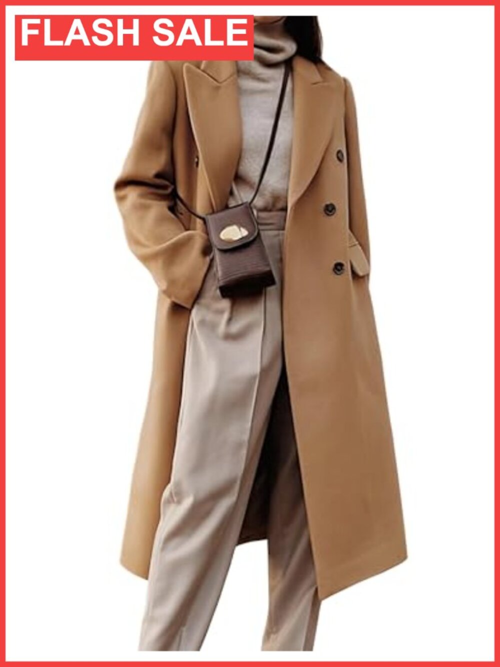 Womens Long Wool Blend Pea Coat Double Breasted Trench Winter